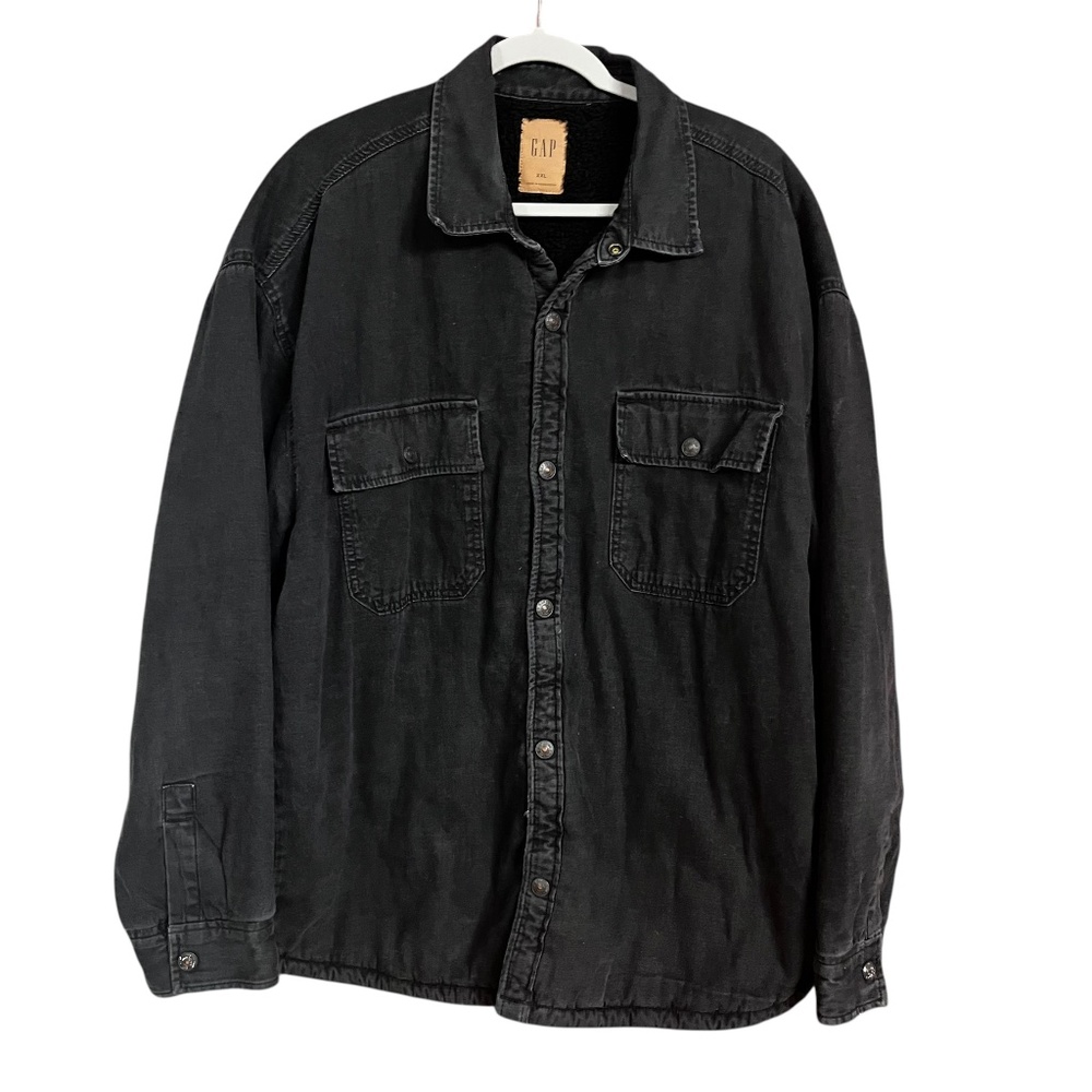 Gap Washed Black Sherpa Lined Denim Utility Shirt Jacket Size XXL EUC